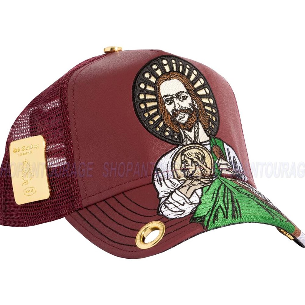 Red Monkey San Judas 2 Burgundy Limited Unisex Trucker Hat RM1480 Cap + Coin